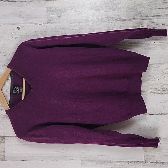 Jos A Banks purple plum 100% Italian Merino wool vneck sweater Size Large - Picture 1 of 5